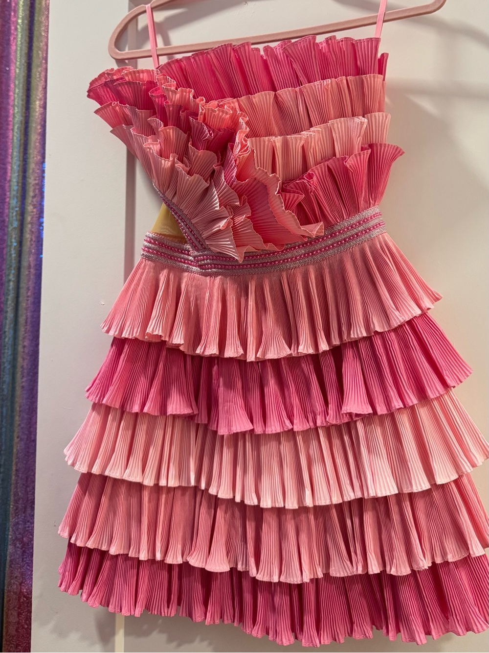 Strapless Pink Tiered Ruffle Dress - Women's Party Dress